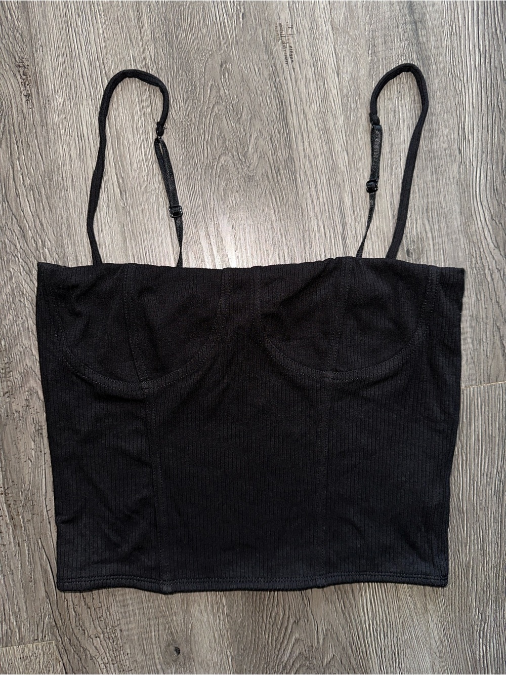 Black Ribbed Bustier Crop Tank Top